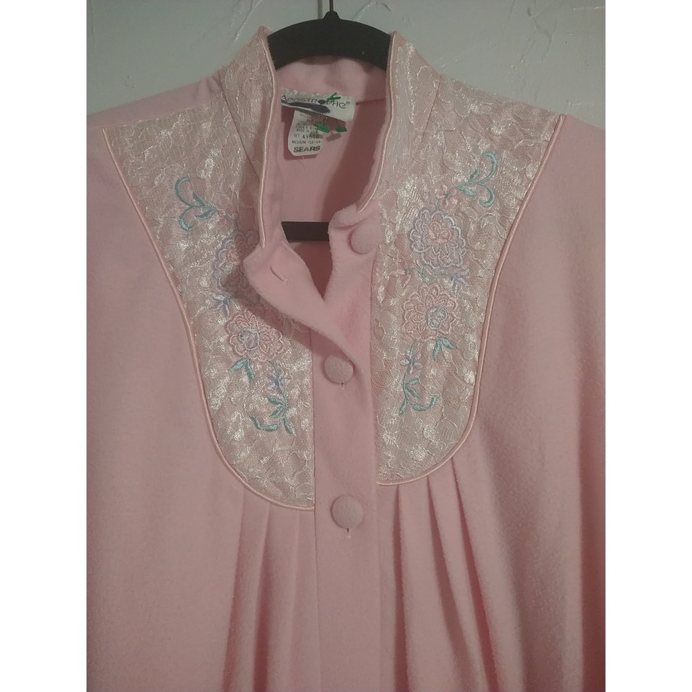 Apostrophe Robe Ladies M(12-14) Pink Lace Button Down Long Sleeve Soft Sleep
